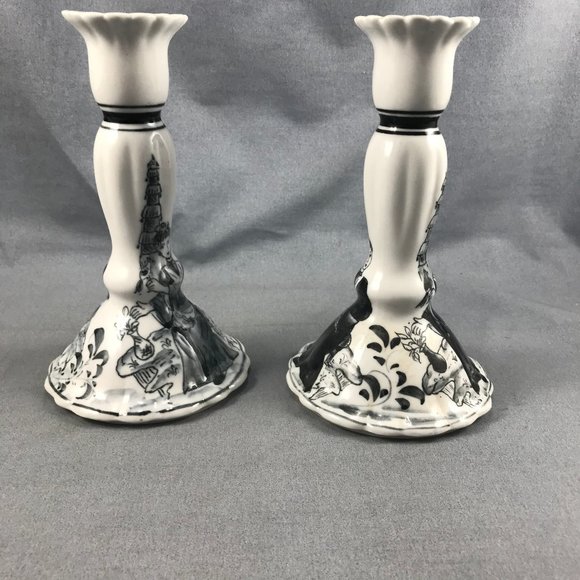 Oriental Ebony Ceramic Candle Holders Seymour Manning Set Berco Canada 1989 - Picture 10 of 10